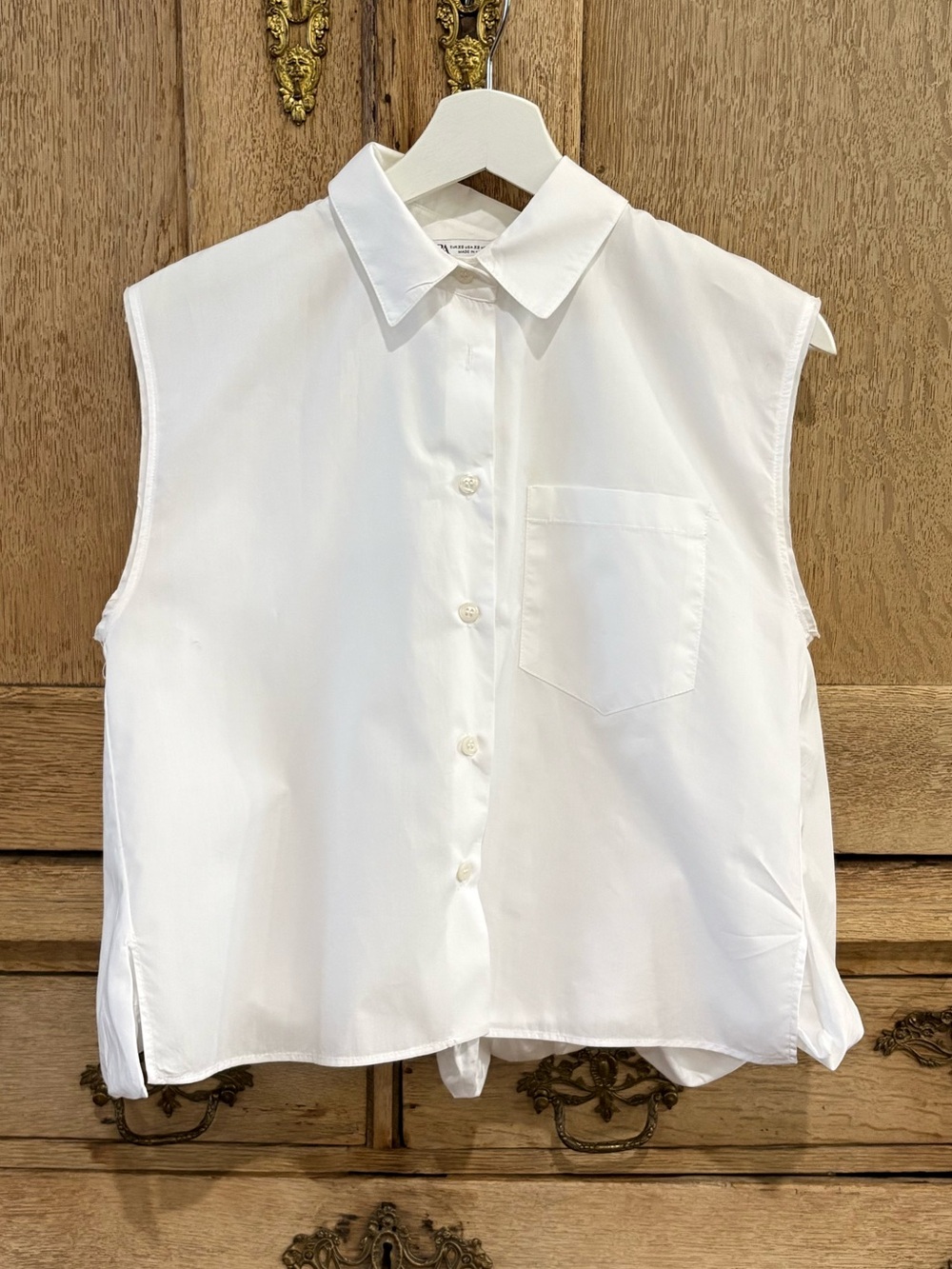 Zara White Poplin Sleeveless Shirt With Balloons Back Hem Detail XS NWOT